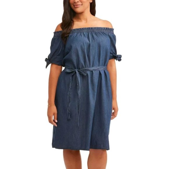 Terra & Sky Dresses & Skirts - Terra & Sky Chambray Denim Tie Sleeve Shift Dress
